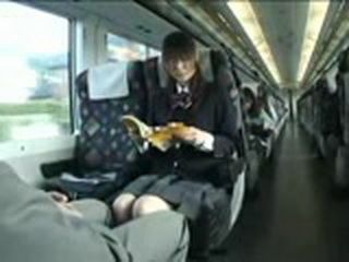 Fucking a schoolgirl on a pervy public train ride in Japan